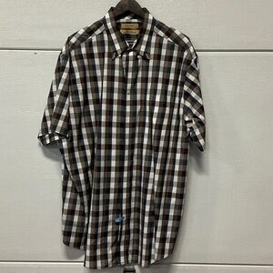 Men's Brown & White Checked Short-Sleeve Button-Down Shirt
